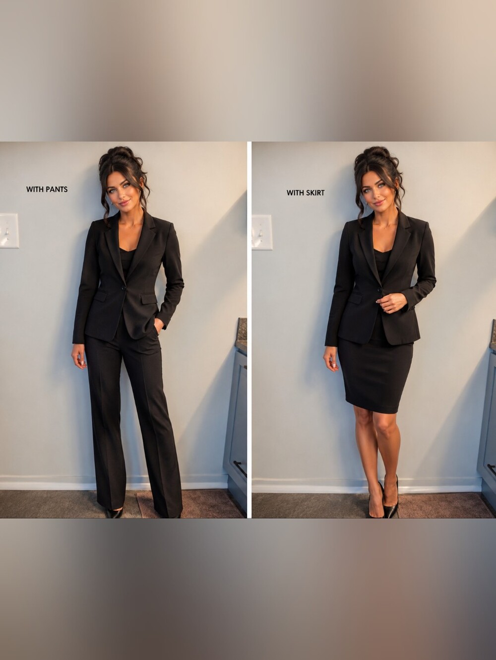 Larry Levine 3 piece Black Women's Suit Jacket, Pants,Skirt Set